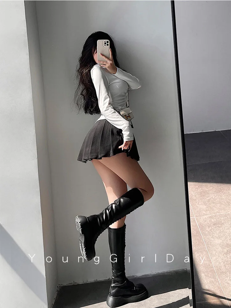  Pleated Skirt with Shorts Women Sexy High Waist White Black A-line Korean Gyaru Mini Tennis Skirt School Girl Summer