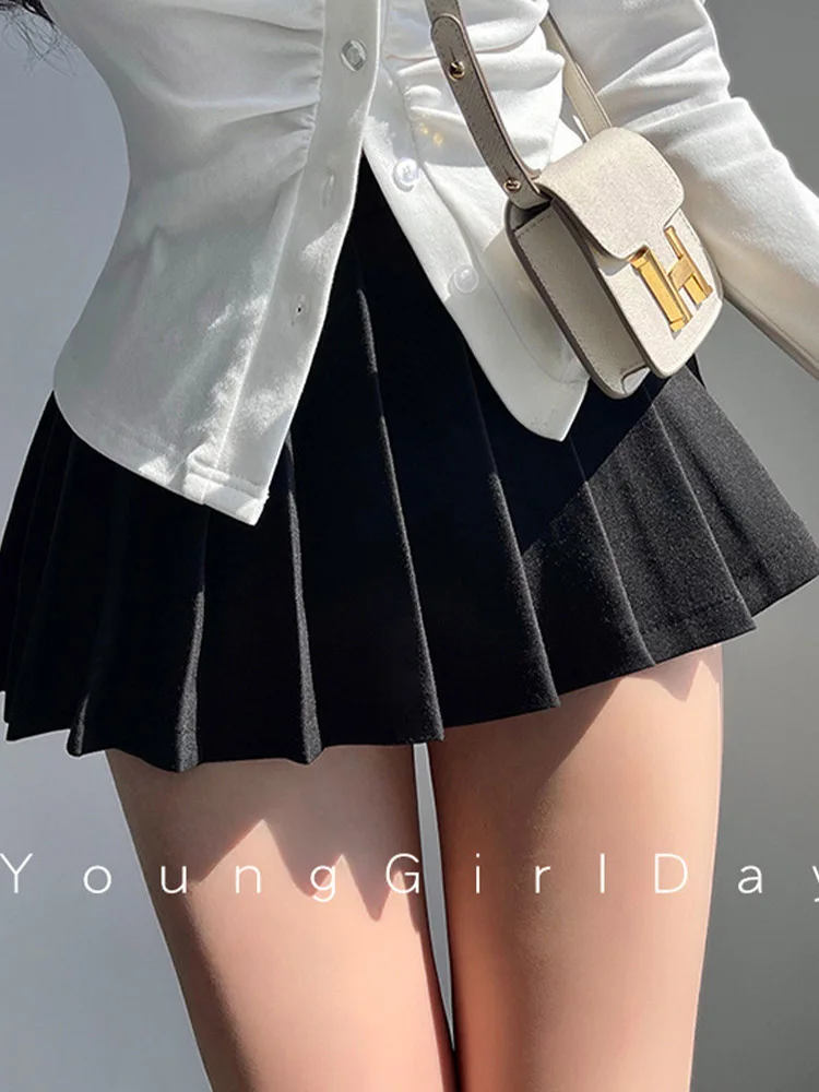  Pleated Skirt with Shorts Women Sexy High Waist White Black A-line Korean Gyaru Mini Tennis Skirt School Girl Summer