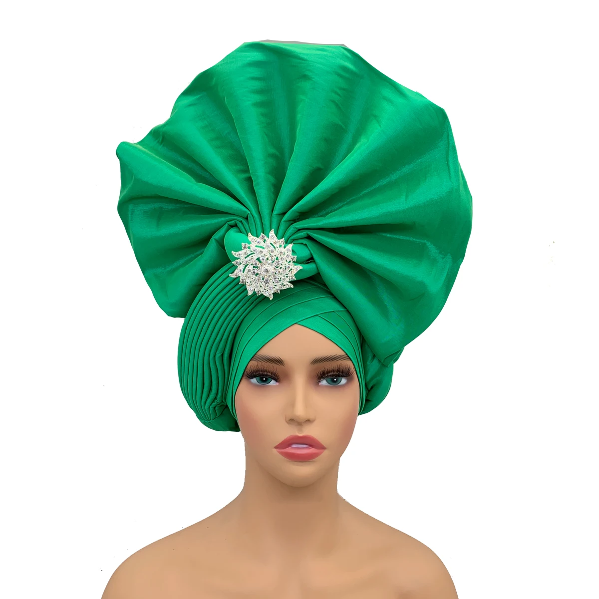 ﻿ Fashion Women’s Turban Cap African Auto Gele Headtie Wedding Geles Party Headgear Female Head Wraps Diamond Autogele Head Ties